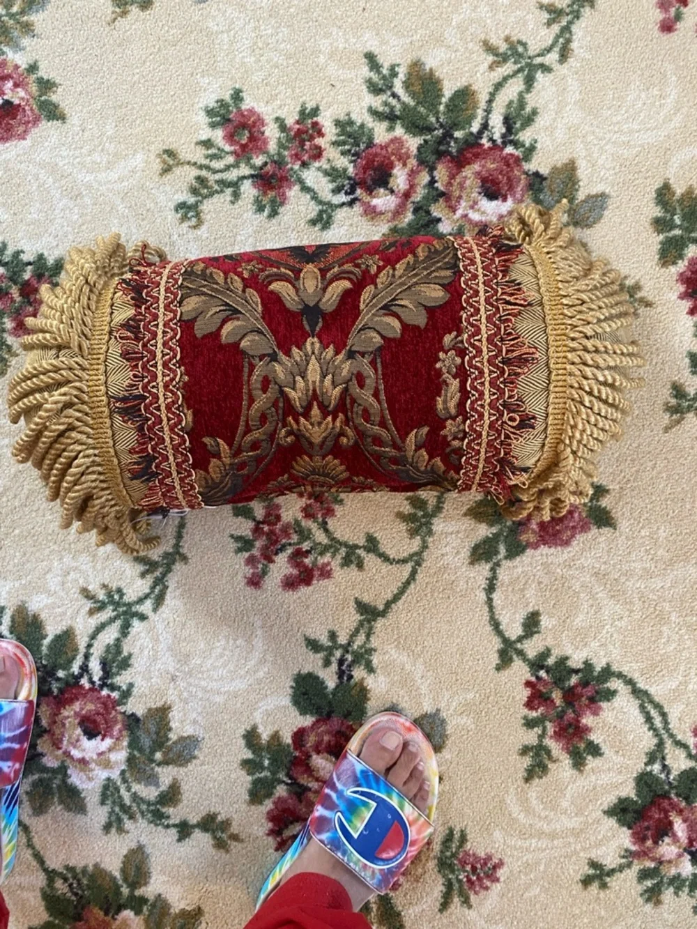 Vintage Croscill Red and Gold Damask Comforter with Decorative Pillows